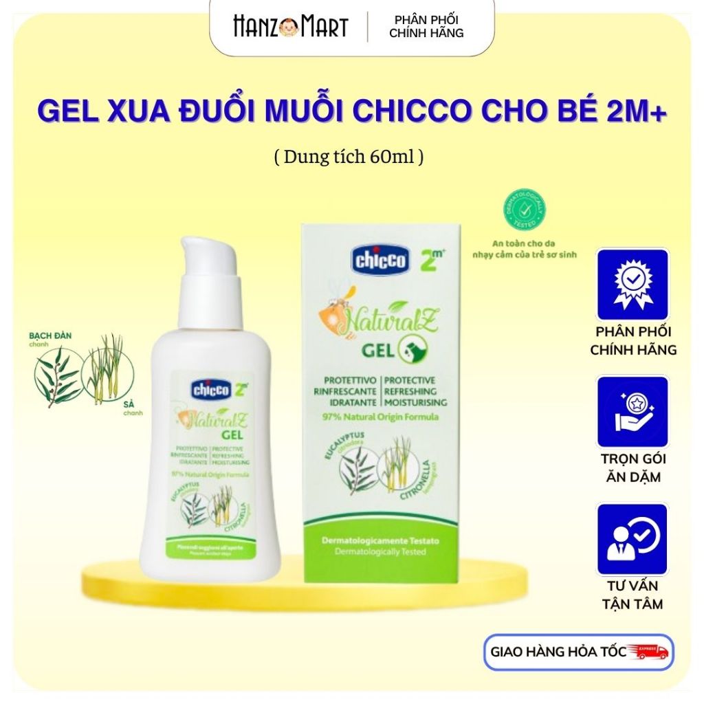 Gel xịt bảo vệ da chiết xuất tinh dầu tự nhiên (thay sản phẩm xua muỗi) Chicco NaturalZ 60ml