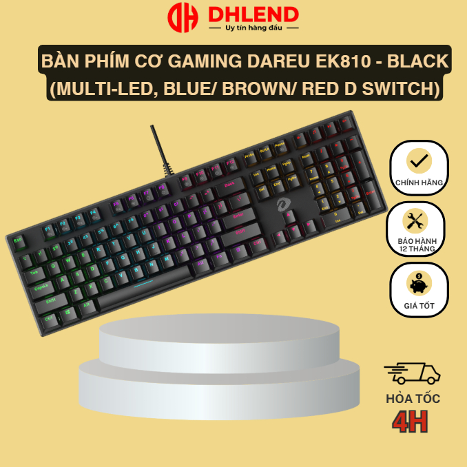 Bàn phím cơ Gaming DAREU EK810 - Black (MULTI-LED, Blue/ Brown/ Red D ...