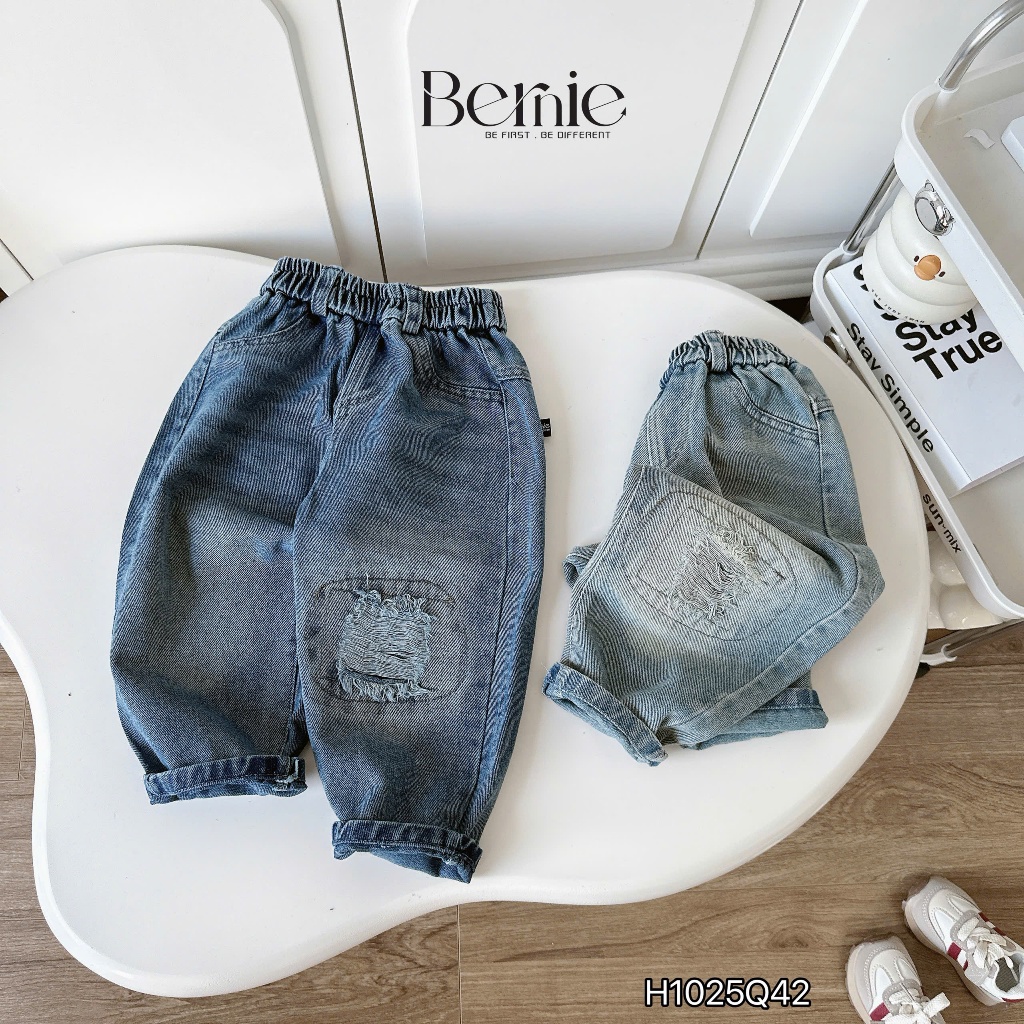 Quần jeans bò dài đáp gối sành điệu cho bé trai, quần bò bé trai cá tính H1025Q42