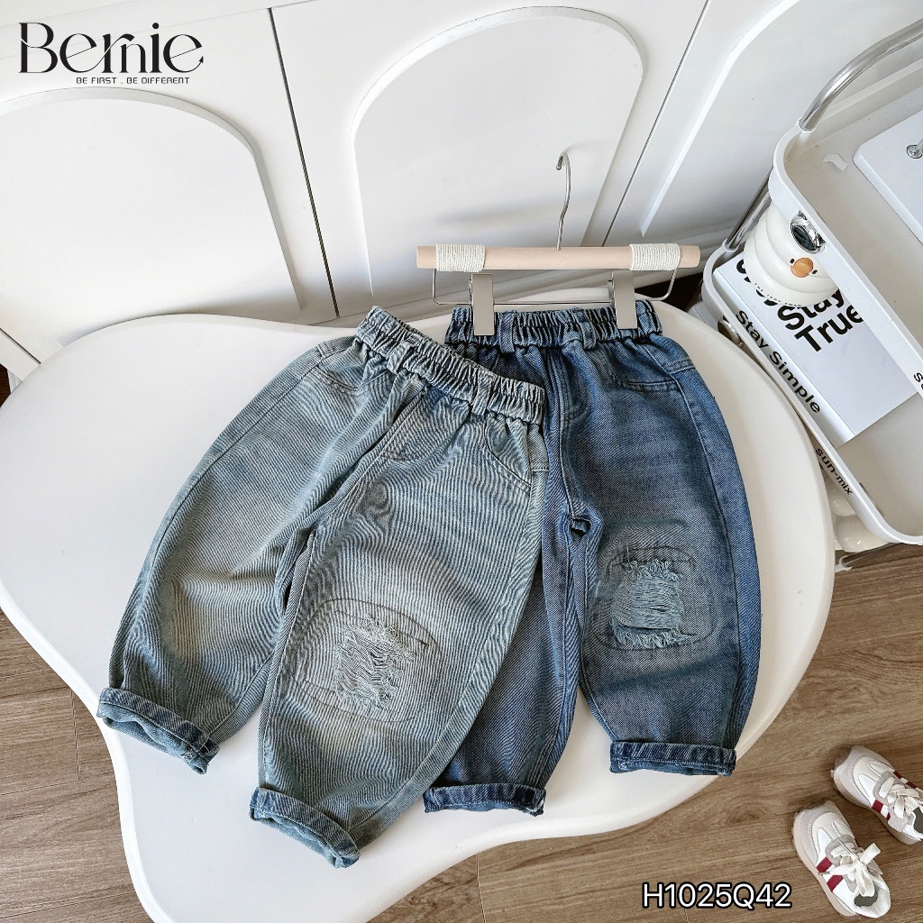 Quần jeans bò dài đáp gối sành điệu cho bé trai, quần bò bé trai cá tính H1025Q42
