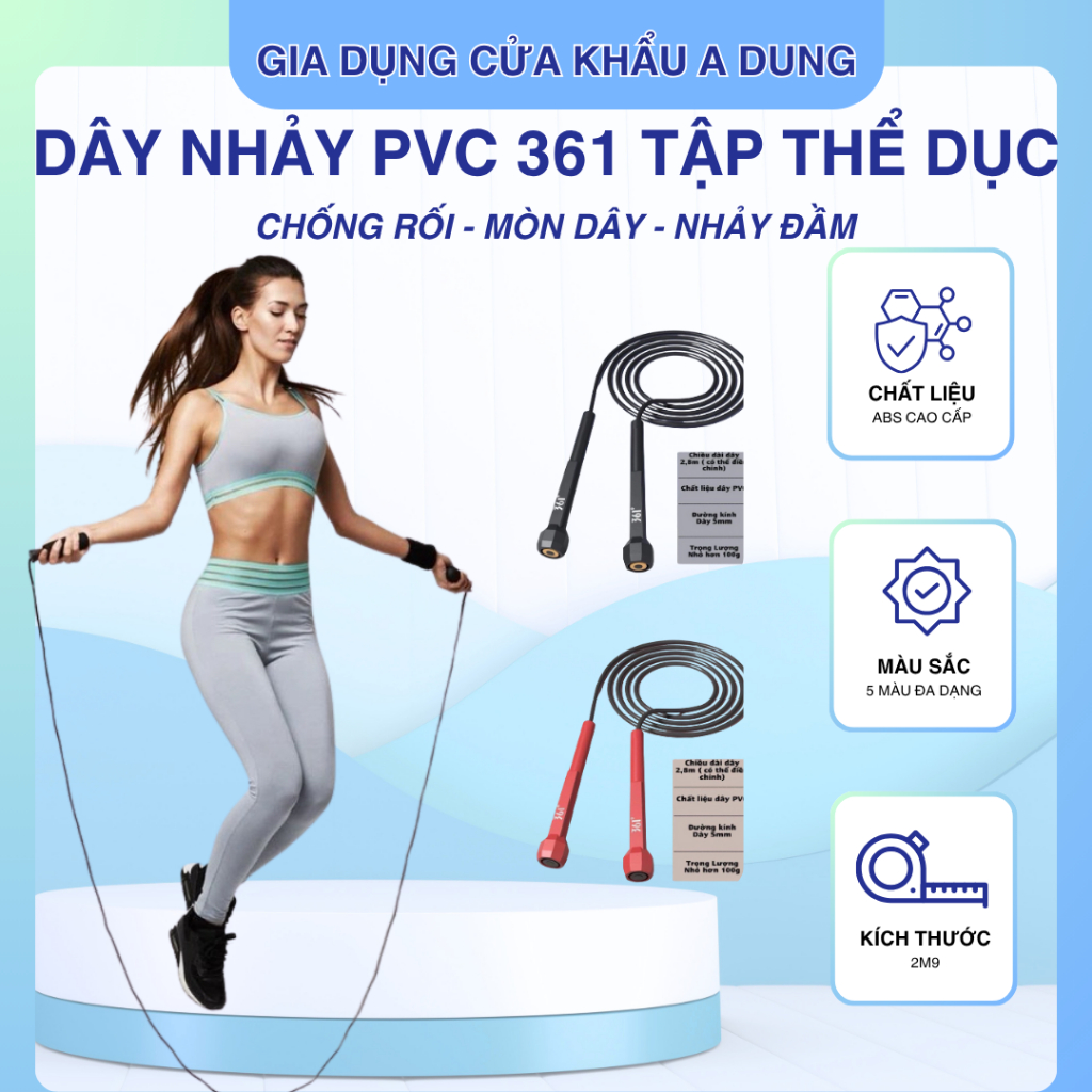 Dây Nhảy PVC 361 Chất Lượng Cao Giúp tập luyện tăng Cường Sức Khoẻ +( Tặng Kèm 1 tui đựng dây và đôi tất )
