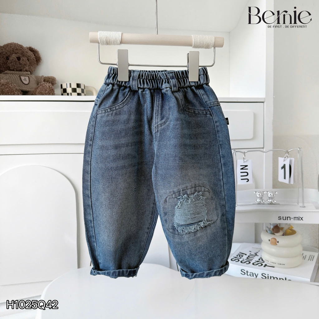 Quần jeans bò dài đáp gối sành điệu cho bé trai, quần bò bé trai cá tính H1025Q42