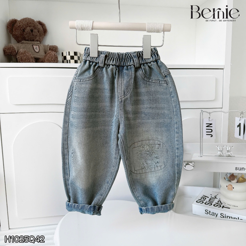 Quần jeans bò dài đáp gối sành điệu cho bé trai, quần bò bé trai cá tính H1025Q42