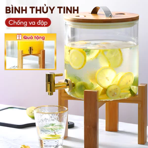 Bình Thủy Tinh Ngâm Rượu Có Vòi - Bình Thủy Tinh Cỡ Đại BOROSILICATE Kèm Kệ Gỗ Có Vòi Vặn Tiện Lợi