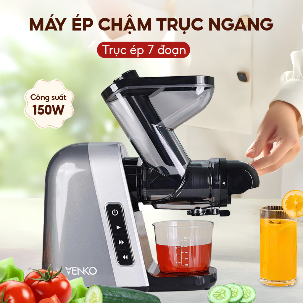 [Chính Hãng] Máy ép chậm trục ngang Venko VS30 - Máy Ép Trái Cây Giữ 98% Lượng Nước Công Suất 150W, Bảo Hành 12 Tháng
