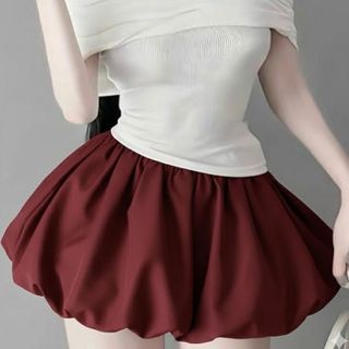 Chân váy bí phồng dáng ngắn có quần trong chất vải mềm mịn màu trắng đỏ đen VANISA CVBI9