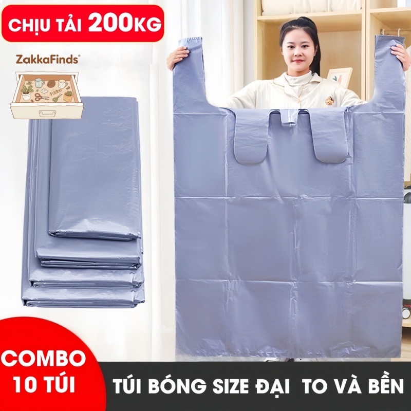 Túi Nilon 2 Quai Siêu Dai & Dày (Combo 10 Cái) - Bóng Bền, Chịu Lực Tốt - Cho Chuyển Nhà, Gói Hàng & Lưu Trữ