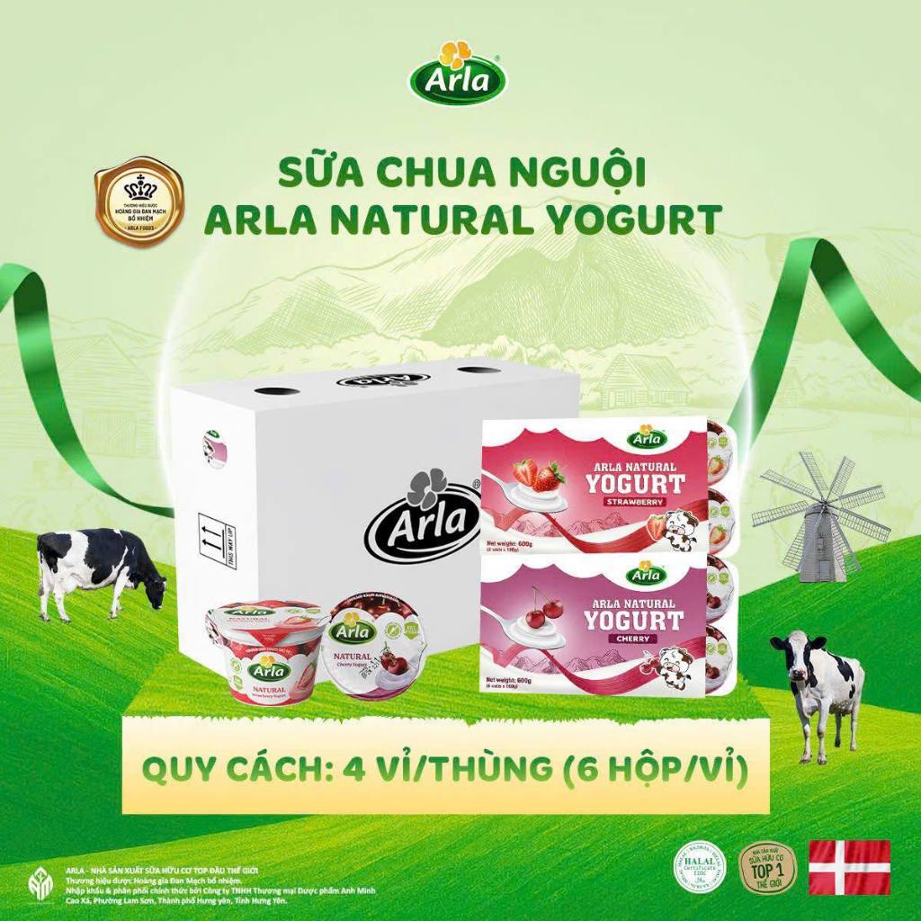 (Date Mới) Sữa chua nguội  Arla Natural Đan Mạch,  ít béo hương vị trái cây - cho bé từ 12 tháng
