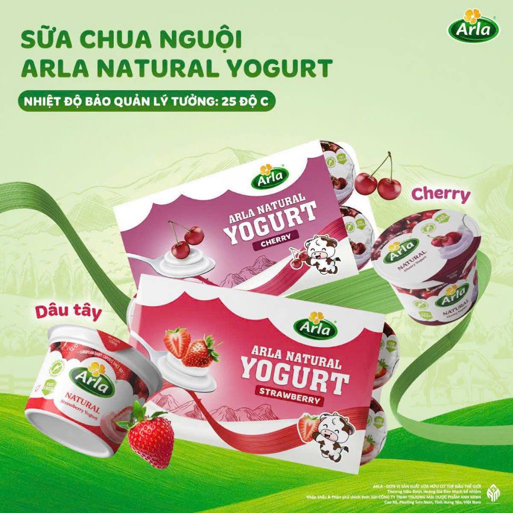 (Date Mới) Sữa chua nguội  Arla Natural Đan Mạch,  ít béo hương vị trái cây - cho bé từ 12 tháng