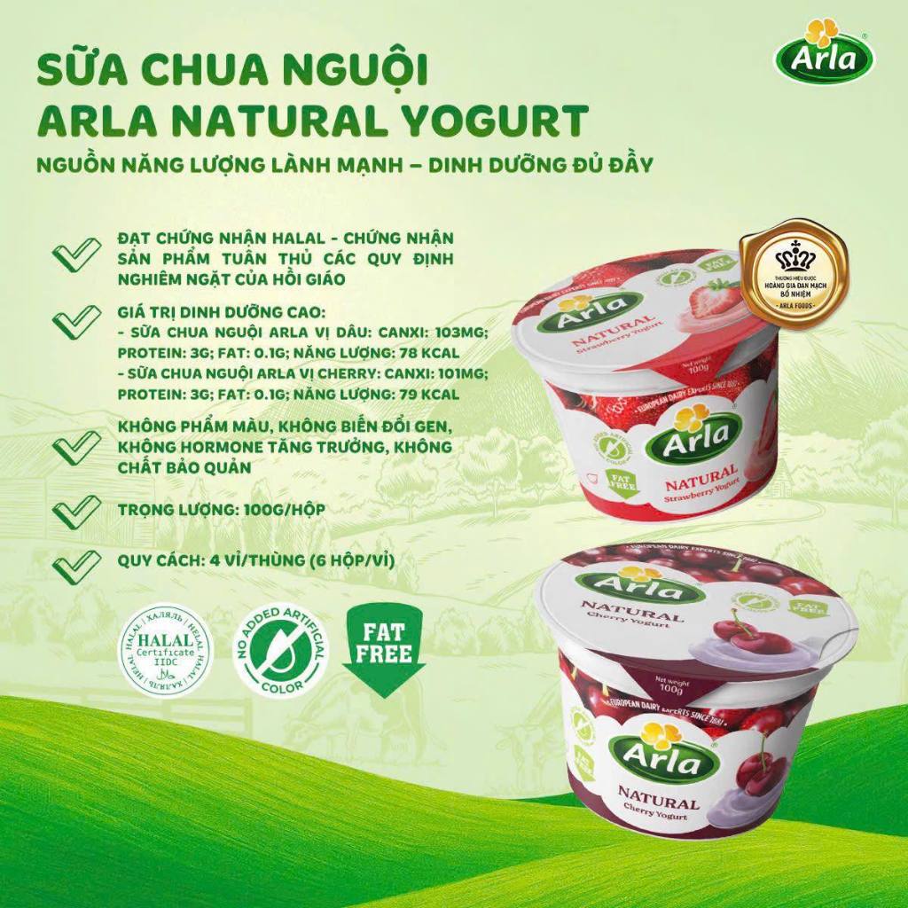 (Date Mới) Sữa chua nguội  Arla Natural Đan Mạch,  ít béo hương vị trái cây - cho bé từ 12 tháng