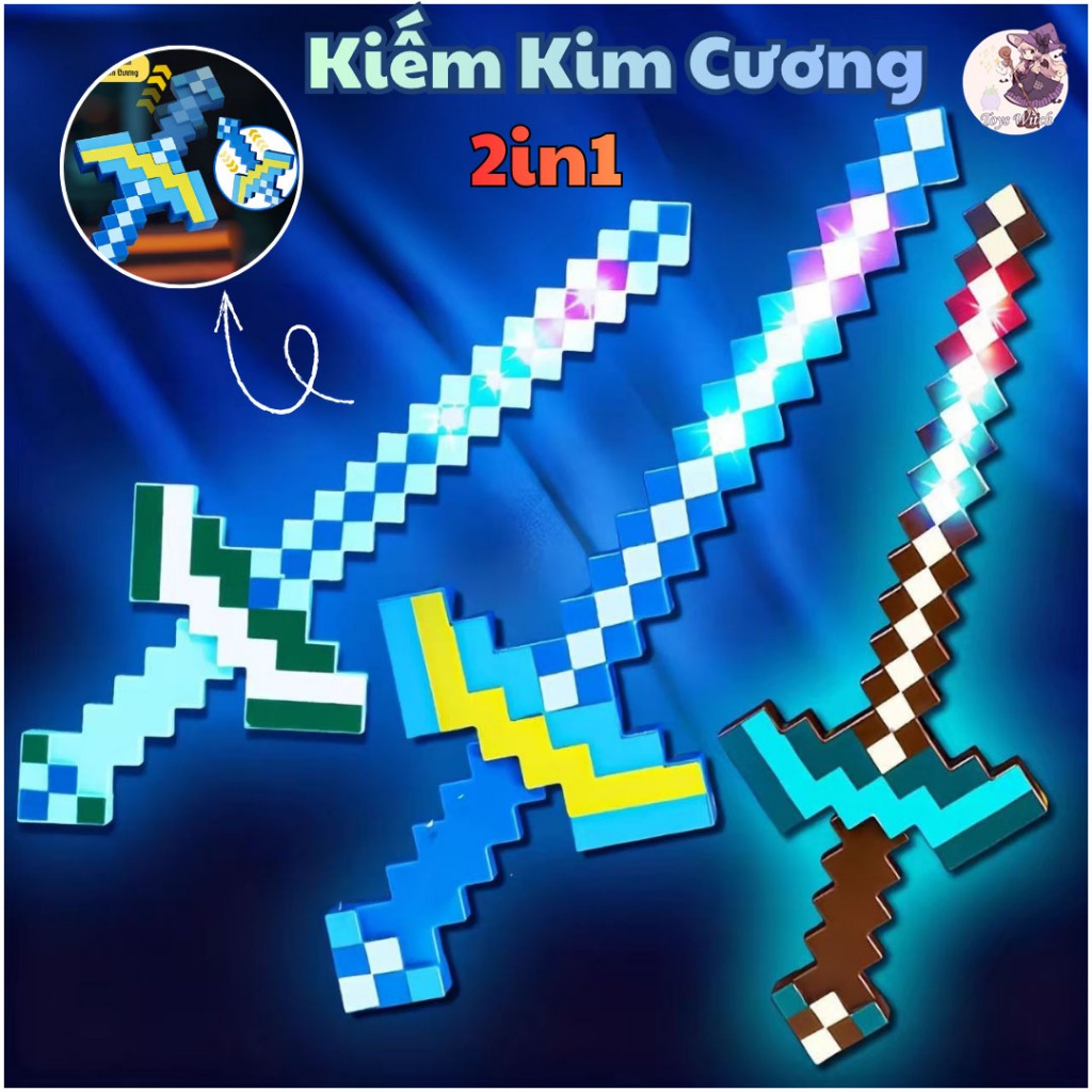Đồ Chơi Kiếm Kim Cương Rìu Gươm Minecraft Phát Sáng 2in1 Chuyển Đổi 2 ...