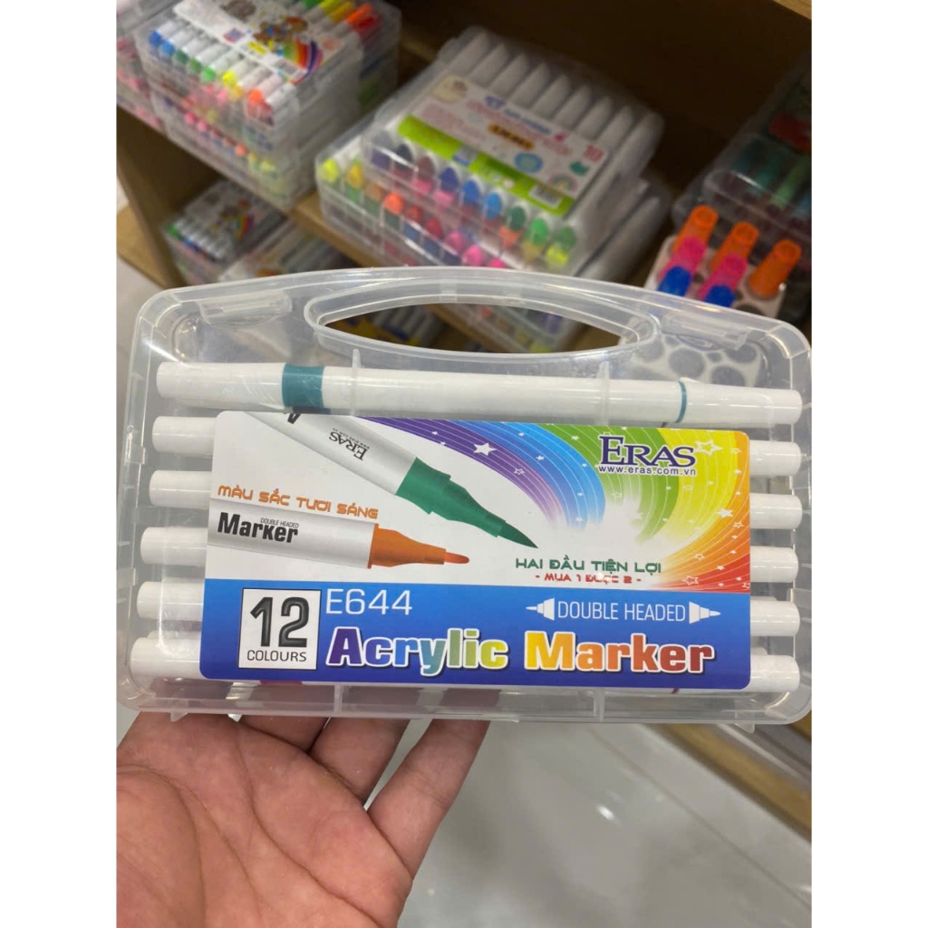Bút dạ, bút màu Acrylic ERAS loại 2 đầu mực E644 12 màu