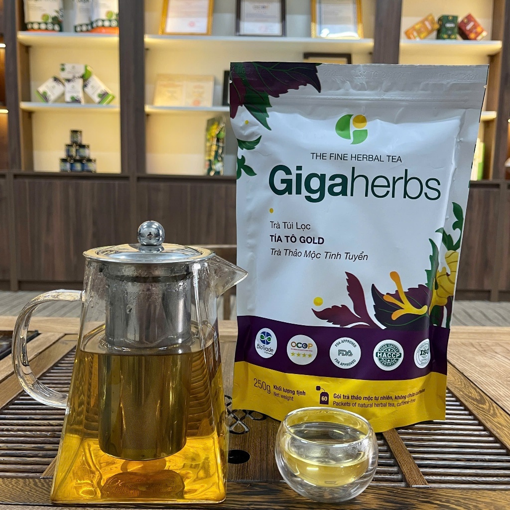 Trà túi lọc tía tô Gold Gigaherbs hỗ trợ gút, làm đẹp da - túi 250g (60 gói)