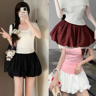 Chân váy bí phồng dáng ngắn có quần trong chất vải mềm mịn màu trắng đỏ đen VANISA CVBI9