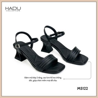 Sandal Cao Gót 5P Đế Tam Giác Sườn Kép Quai Bản Ngang HADU M5122 Da PU Cao Cấp BH 12 Tháng