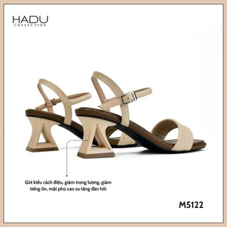 Sandal Cao Gót 5P Đế Tam Giác Sườn Kép Quai Bản Ngang HADU M5122 Da PU Cao Cấp BH 12 Tháng