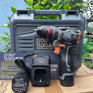 Máy khoan pin Dk pro– 3 chức năng, 35 cấp trượt, 2 pin, sạc, đầu kẹp 10mm Autolock