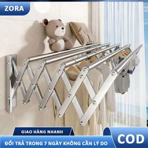 INOX 304 giá phơi quần áo thông minh, kèm dây phơi có thể điều chỉnh và gấp gọn.