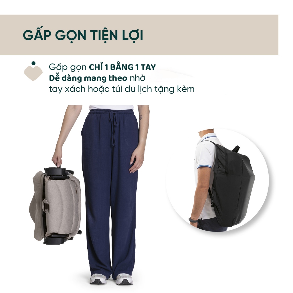 Xe đẩy du lịch Chicco Aero We - Màu ghi yến mạch/ Màu xanh matcha