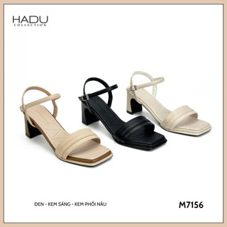 Sandal Gót Vuông 7P MINI ARES Sườn Kép Quai Ngang HADU M7156 Da Pu Cao Cấp Đế Chống Trượt BH 12T