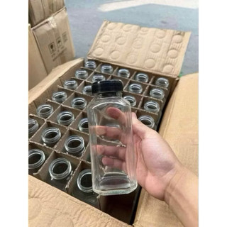 Chai thuỷ tinh vuông lùn cao 300ml và 350ml chất liệu dày dặn đựng nước ép, sinh tố decor xinh xắn