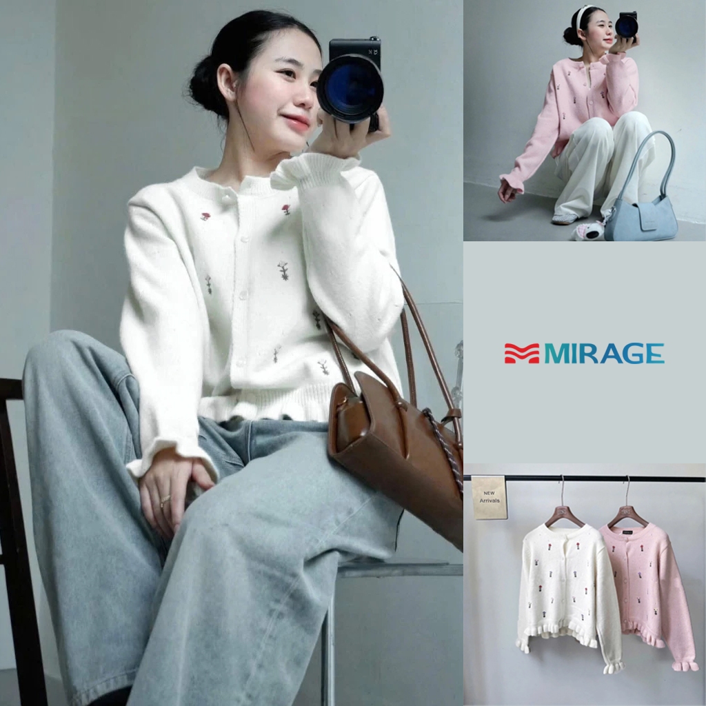 BST Áo Khoác Cardidgan Mirage Tay Bèo Thêu Hoa Local Brand Chất Len Mềm Mịn.