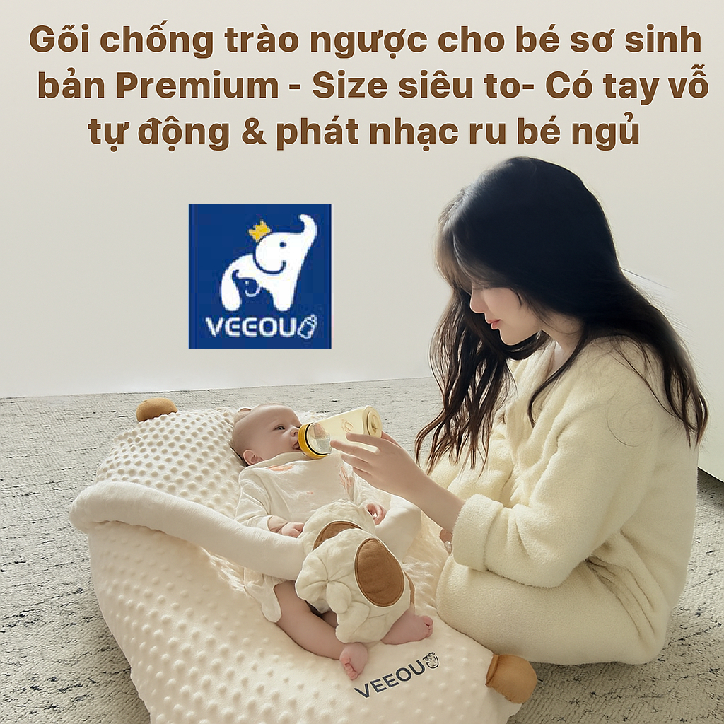 [HÀNG CHÍNH HÃNG] Gối chống trào ngược VEEOU - phiên bản Premium, size siêu to 85 x 70cm, có tay vỗ tự động ru bé ngủ