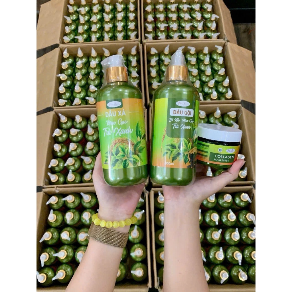 Dầu Gội - Xả Bồ Kết Men Gạo Trà Xanh HIỀN BÙI 500ml, Giúp Mái Tóc Suôn Mượt, Không Lo Gãy Rụng