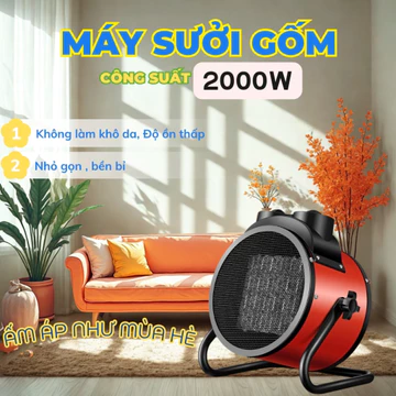 Quạt sưởi mini, Máy sưởi gốm 2 chiều nóng lạnh PTC-20A công suất 2000W, thân kim loại siêu bền - Quạt sưởi ấm mùa đông