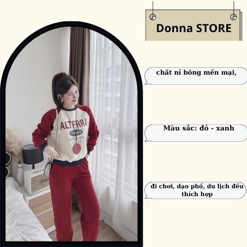 Set đồ nữ, đồ bộ nữ DONNA HCOM3657 thu đông chất nỉ bông mềm mịn dáng thể thao phối 2 màu