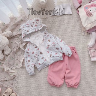 Quần áo bé gái, Bộ nỉ thu đông áo khoác mèo và quần nỉ hồng 9-26kg S2053 Tiểu Yến KID