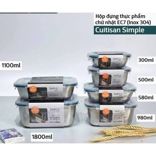 Hộp Inox Cao Cấp Cuitisan Simple Rectangle,nắp khóa 4 cạnh chắc chắn, an toàn trong lò vi sóng, không ám mùi GST HCM
