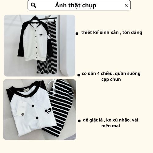 Set đồ nữ, đồ bộ nữ DONNA HCOM3358 áo mickey phối đen trắng mix quần kẻ siêu xinh