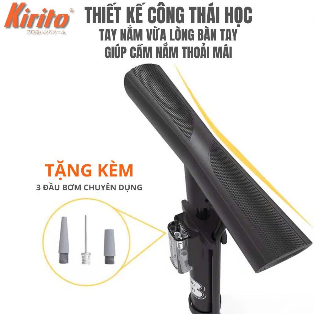 Kirito Japan Bơm Xe Đạp 7032B Bơm Tay Ống 38mm Dài 65cm Có Đồng Hồ Áp Suất