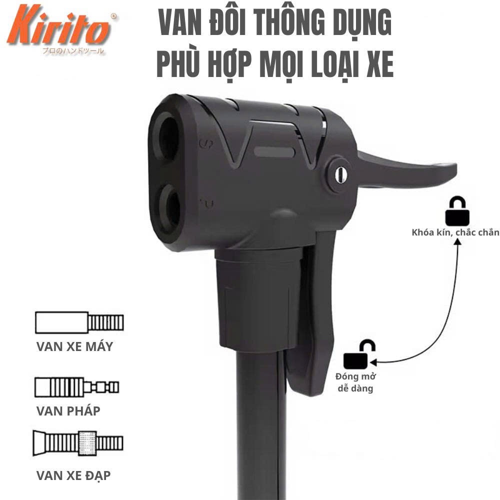 Kirito Japan Bơm Xe Đạp 7032B Bơm Tay Ống 38mm Dài 65cm Có Đồng Hồ Áp Suất