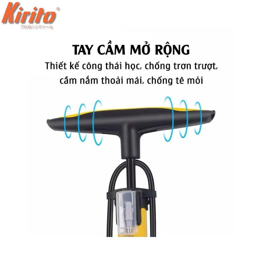 Bơm xe đạp, xe máy, ô tô thương hiệu Kirito nhật bản cao cấp mã 6038B - Bơm chân ngang KRT