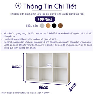 Tủ Kệ Sách Gỗ Tổ Ong  Đa Năng FB04 FIVO 6-8 Ô, Có Tấm Lưng Chắc Chắn, Vừa Decor Vừa Đựng Sách, Dễ Dàng Lắp Ráp