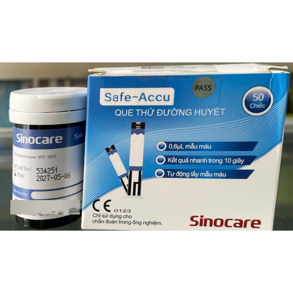 Que Thử Đường Huyết Safe Accu SINOCARE. Que Thử Đường Huyết Sinocare (hộp 50 que) Hạn Dài – Dễ Sử D