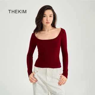 THEKIM  Áo thun trơn dài tay cổ U khoét sâu , áo thun ôm tay dài chất liệu tăm mịn co giãn T357