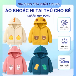 Áo Khoác Nỉ Khóa Kéo Cho Bé Họa Tiết Tai Thỏ Khủng Long Dễ Thương Giữ Ấm Mùa Đông Quà Giáng Sinh Cho Bé