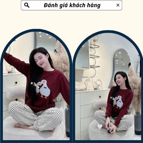Set đồ nữ DONNA HCOM3506 chất nỉ in hoạ tiết dễ thương mix quần suông kẻ ngang, đồ bộ nữ đáng yêu