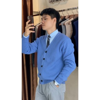 Áo khoác len nam Cardigan Hàn Quốc màu Xanh len cao cấp dày mềm mịn ABABA cardigan-xanh