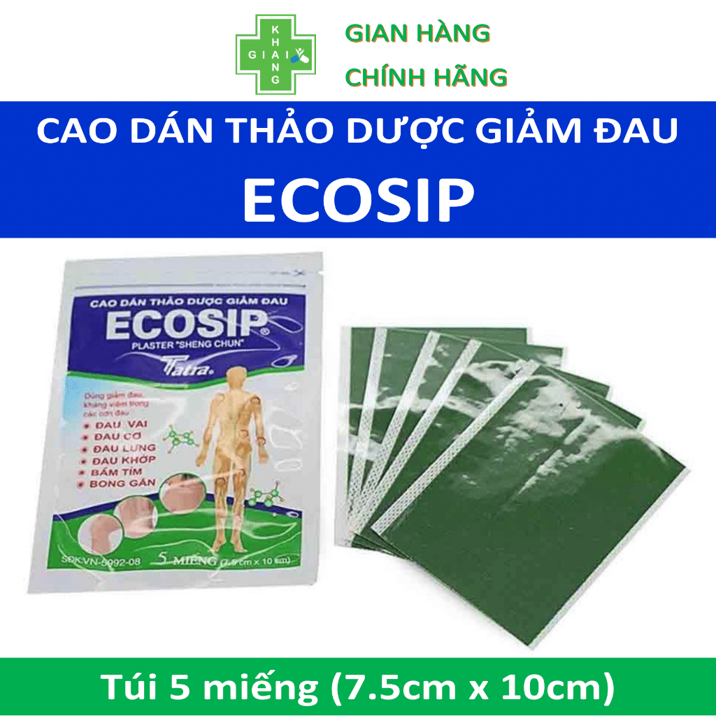 Cao dán nóng thảo dược giúp giảm đau nhức Ecosip (Túi 5 miếng)