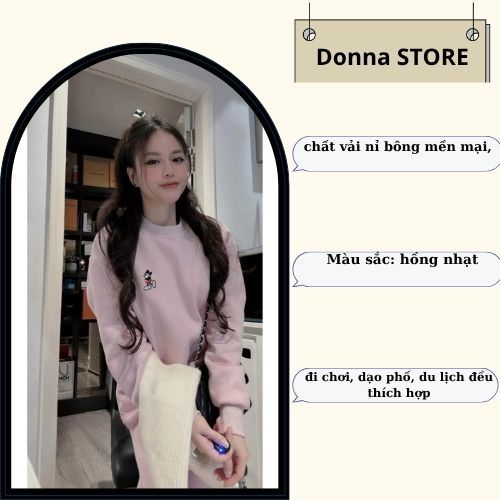 đồ bộ nữ , set đồ nữ mùa đông màu hồng dễ thương chất nỉ in hình mikey xinh xắn Donna hcom3718