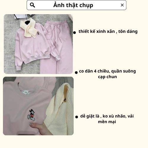 đồ bộ nữ , set đồ nữ mùa đông màu hồng dễ thương chất nỉ in hình mikey xinh xắn Donna hcom3718