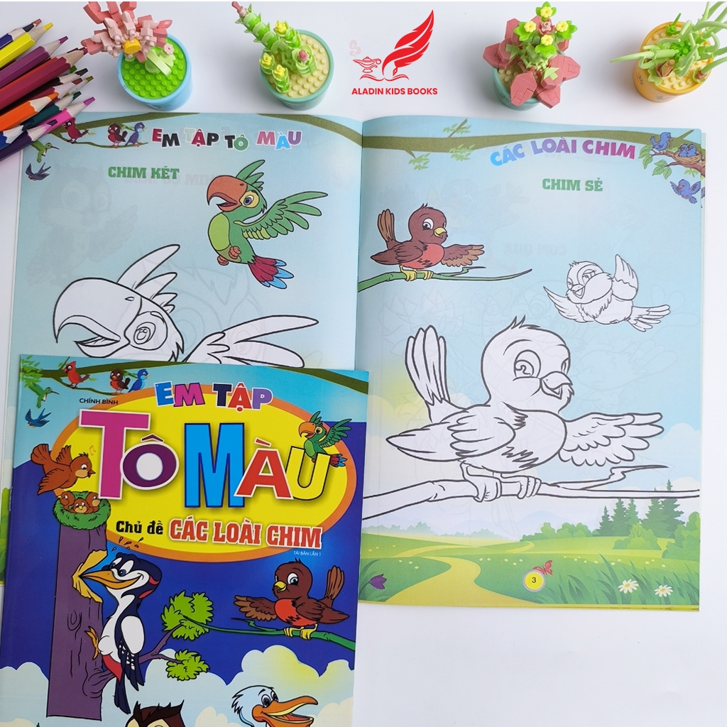 Sách-Bộ 4 Quyển Em Tập Tô Màu – Phương Tiện Giao Thông-Đồ Chơi-Các Loài Chim-Xe Hơi - NXB Thanh Hóa