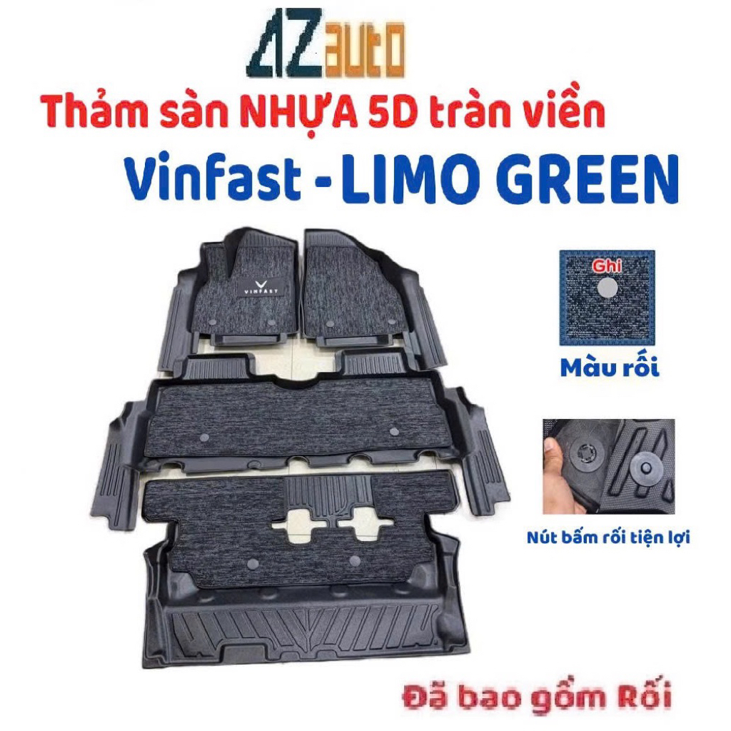Thảm lót sàn nhựa TPE 5D tràn viền, Cao su đúc xe Vinfast Limo Green kèm rối hàng cao cấp