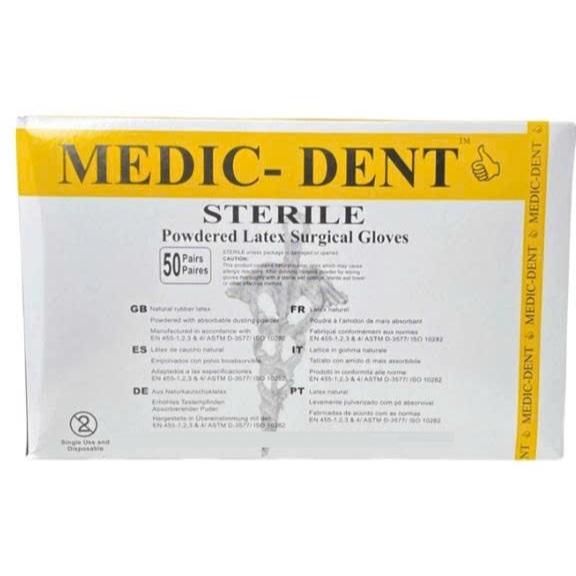 GĂNG TAY PHẪU THUẬT TIỆT TRÙNG MEDIC - DENT, GĂNG TAY PHẪU THUẬT TIỆT TRÙNG MEDIC CAO SU TỰ NHIÊN,BẢO ĐẢM AN TOÀN