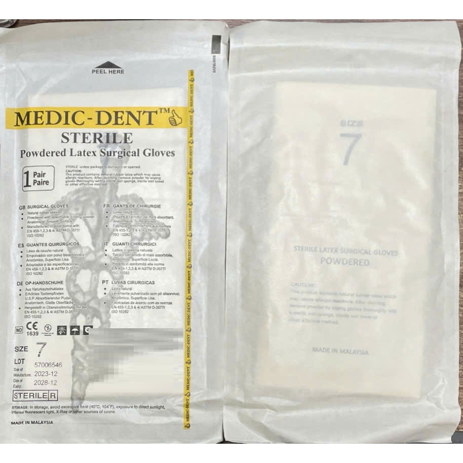 GĂNG TAY PHẪU THUẬT TIỆT TRÙNG MEDIC - DENT, GĂNG TAY PHẪU THUẬT TIỆT TRÙNG MEDIC CAO SU TỰ NHIÊN,BẢO ĐẢM AN TOÀN