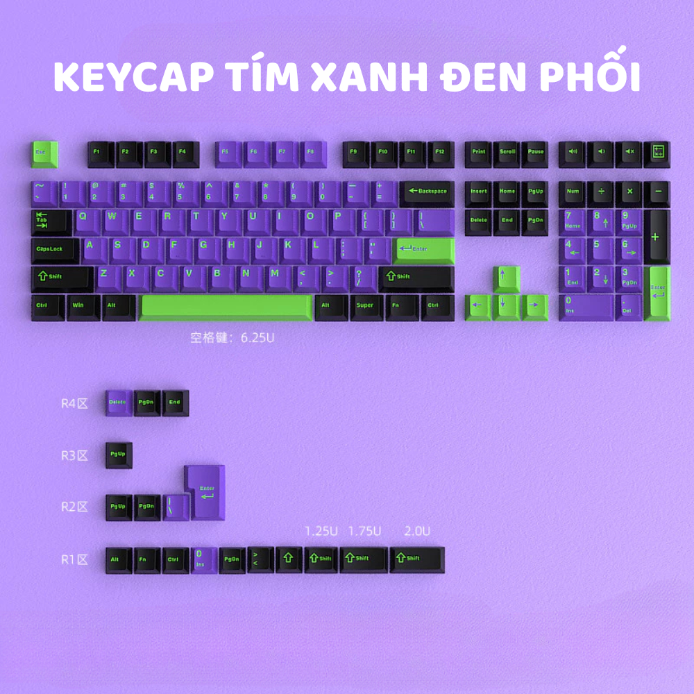 Bộ keycap PBT tím xanh đen